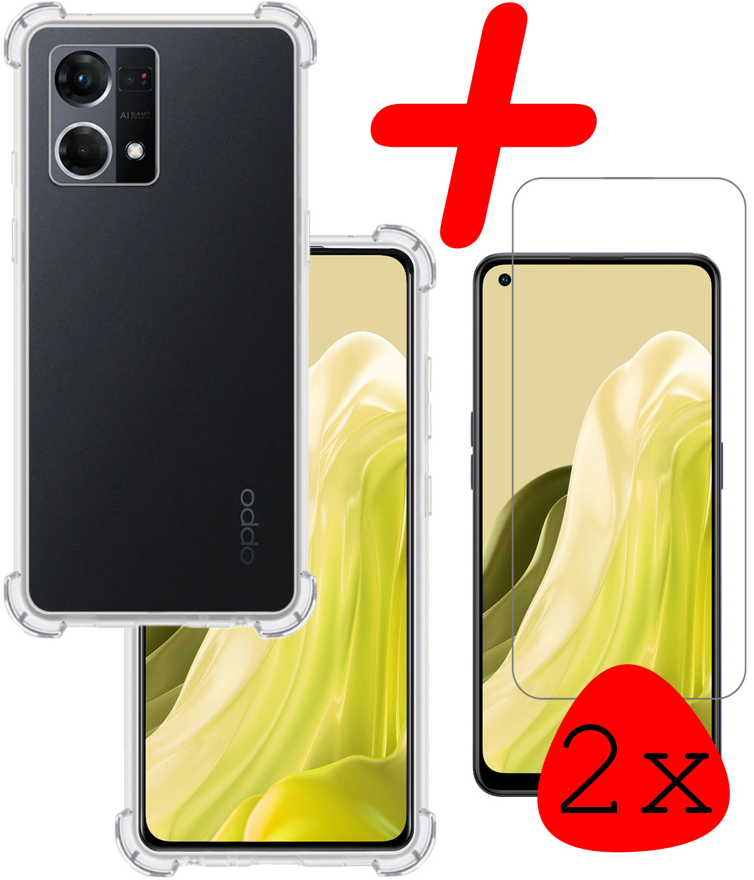 BASEY. Oppo Reno7 Hoesje Shock Proof Case Hoes Met 2x Screenprotector - Oppo Reno7 Hoes Cover Shockproof Transparant
