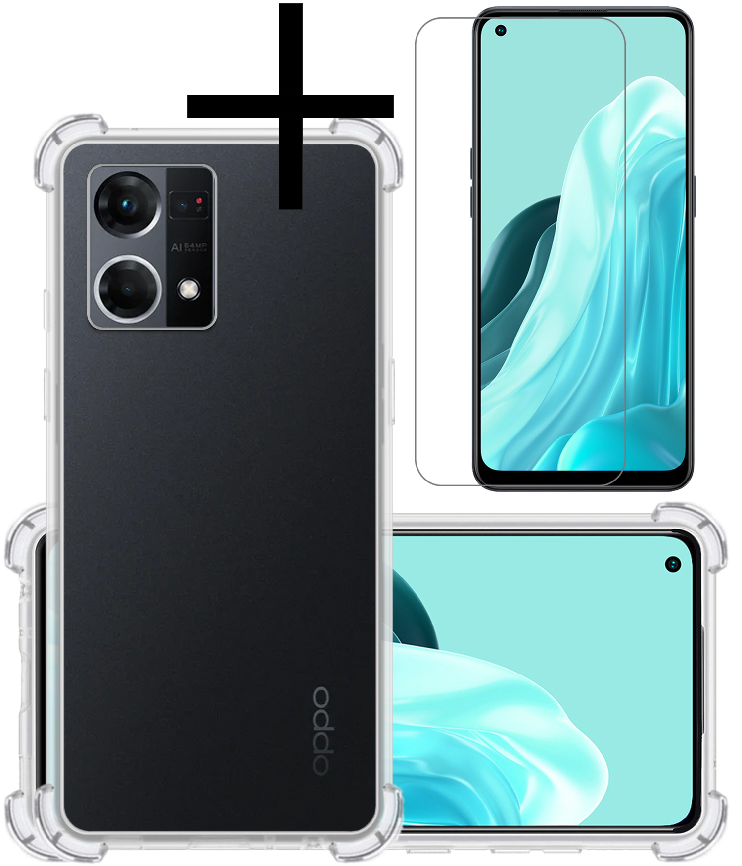 NoXx Hoes Geschikt voor OPPO Reno 7 Hoesje Siliconen Cover Shock Proof Back Case Shockproof Hoes Met Screenprotector - Transparant