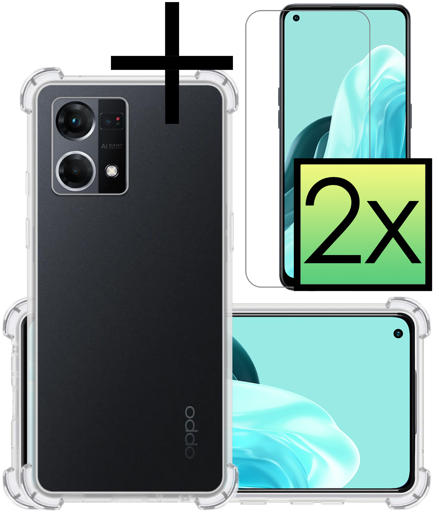 NoXx Hoes Geschikt voor OPPO Reno 7 Hoesje Siliconen Cover Shock Proof Back Case Shockproof Hoes Met 2x Screenprotector - Transparant