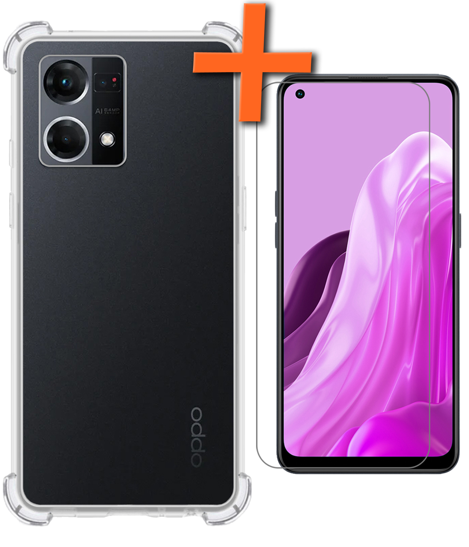 Nomfy Hoesje Geschikt voor OPPO Reno 7 Hoesje Shock Proof Cover Case Shockproof Met Screenprotector - Hoes Geschikt voor OPPO Reno 7 Hoes Siliconen Back Case - Transparant