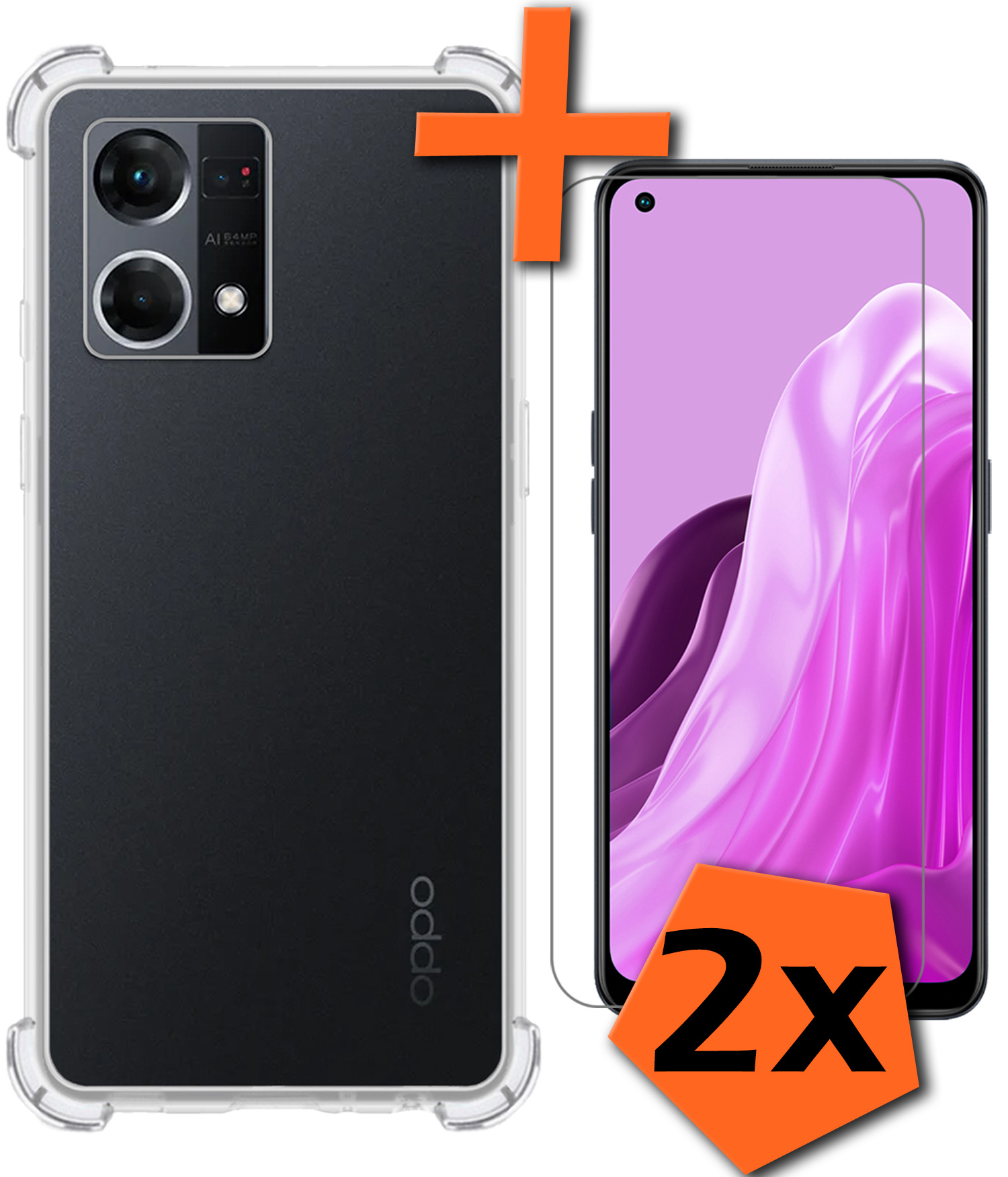 Nomfy Hoesje Geschikt voor OPPO Reno 7 Hoesje Shock Proof Cover Case Shockproof Met 2x Screenprotector - Hoes Geschikt voor OPPO Reno 7 Hoes Siliconen Back Case - Transparant