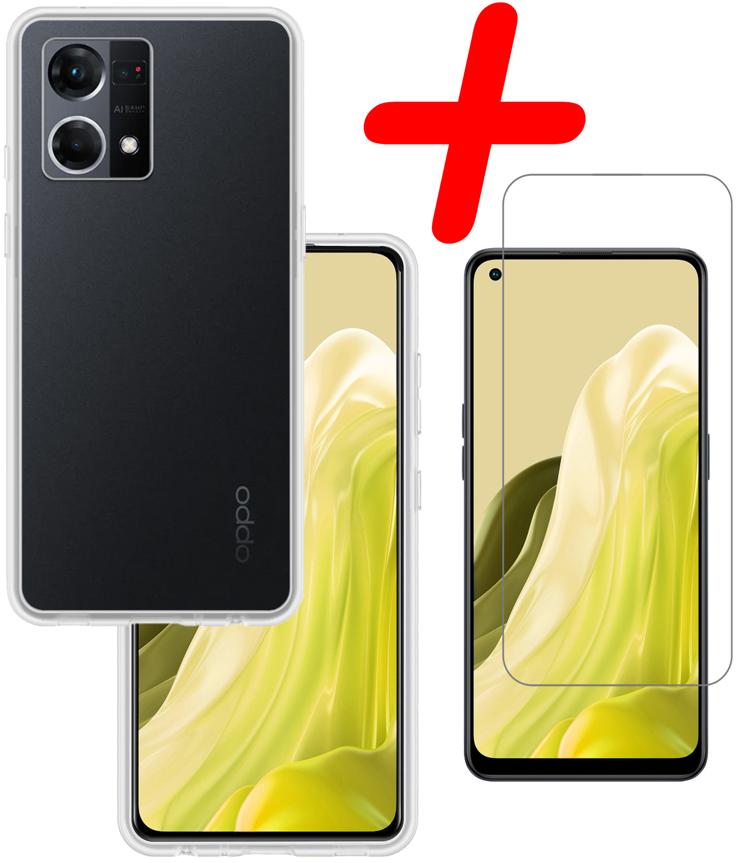 BASEY. Hoes Geschikt voor OPPO Reno 7 Hoesje Siliconen Back Cover Case Met Screenprotector - Hoesje Geschikt voor OPPO Reno 7 Hoes Cover Hoesje - Transparant