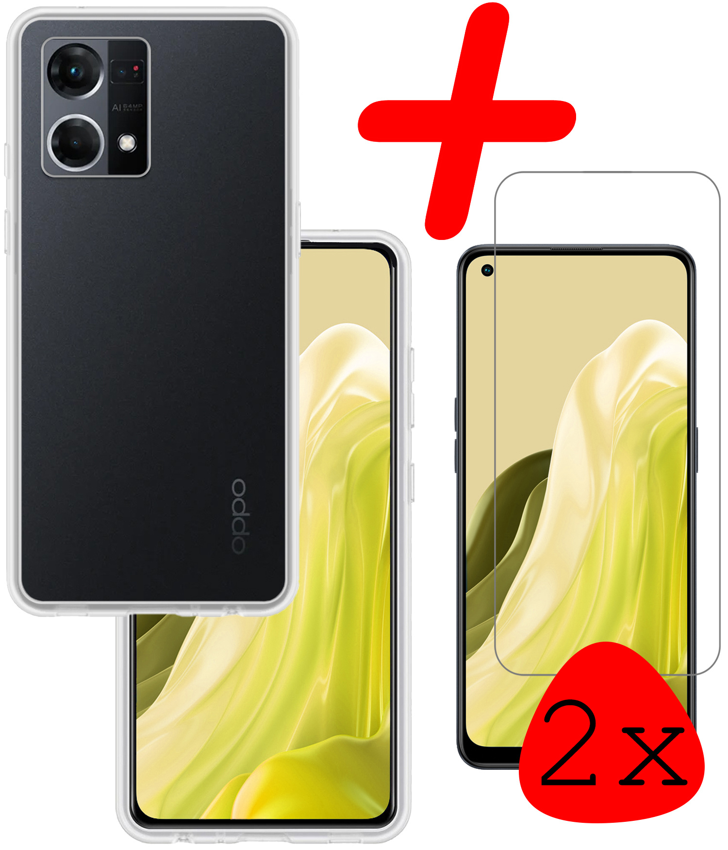 BASEY. Hoes Geschikt voor OPPO Reno 7 Hoesje Siliconen Back Cover Case Met 2x Screenprotector - Hoesje Geschikt voor OPPO Reno 7 Hoes Cover Hoesje - Transparant