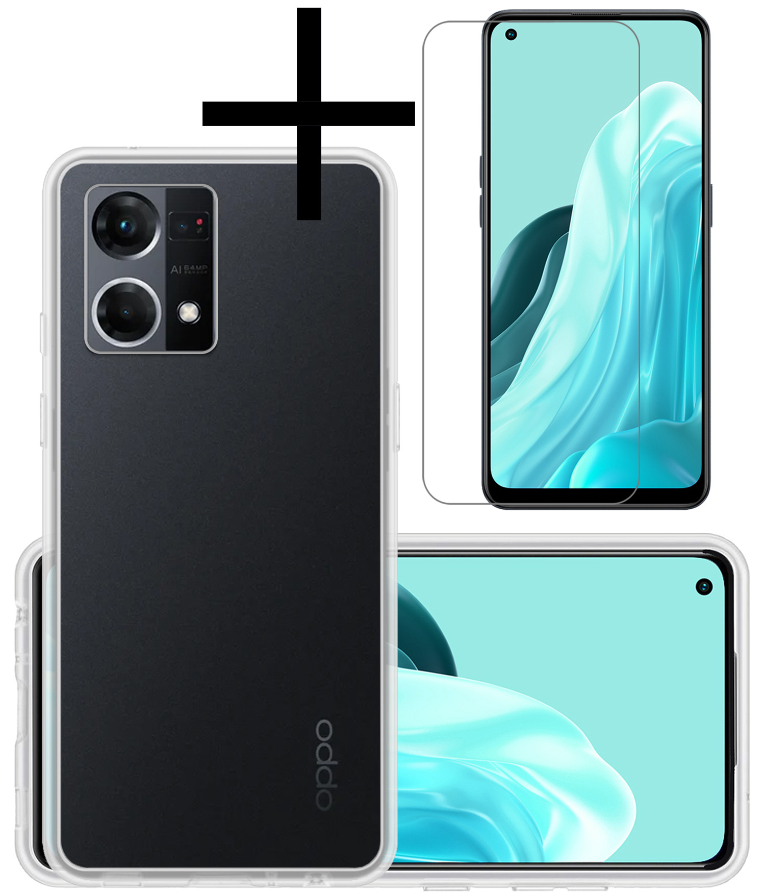 NoXx Hoes Geschikt voor OPPO Reno 7 Hoesje Cover Siliconen Back Case Hoes Met Screenprotector - Transparant