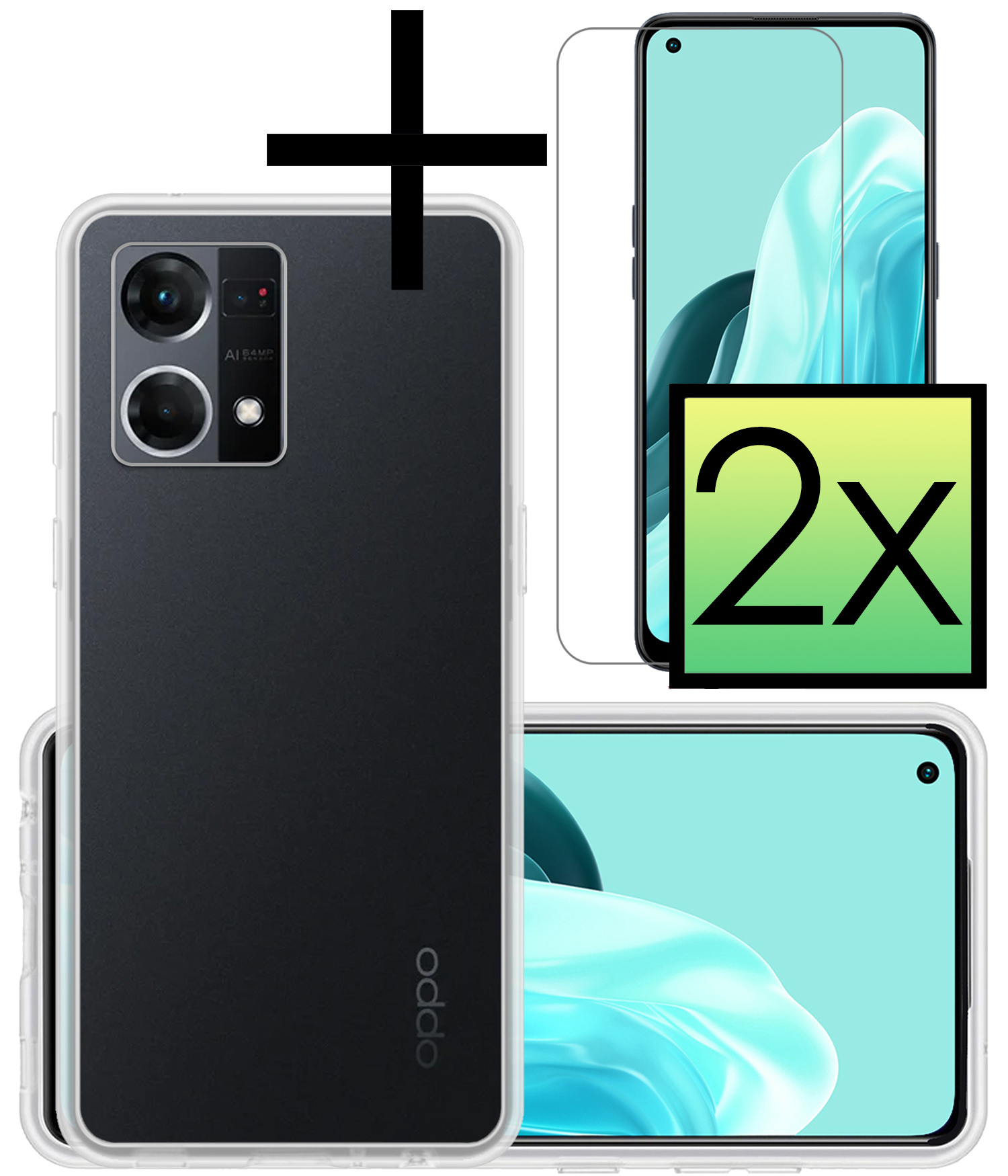 NoXx Hoes Geschikt voor OPPO Reno 7 Hoesje Cover Siliconen Back Case Hoes Met 2x Screenprotector - Transparant