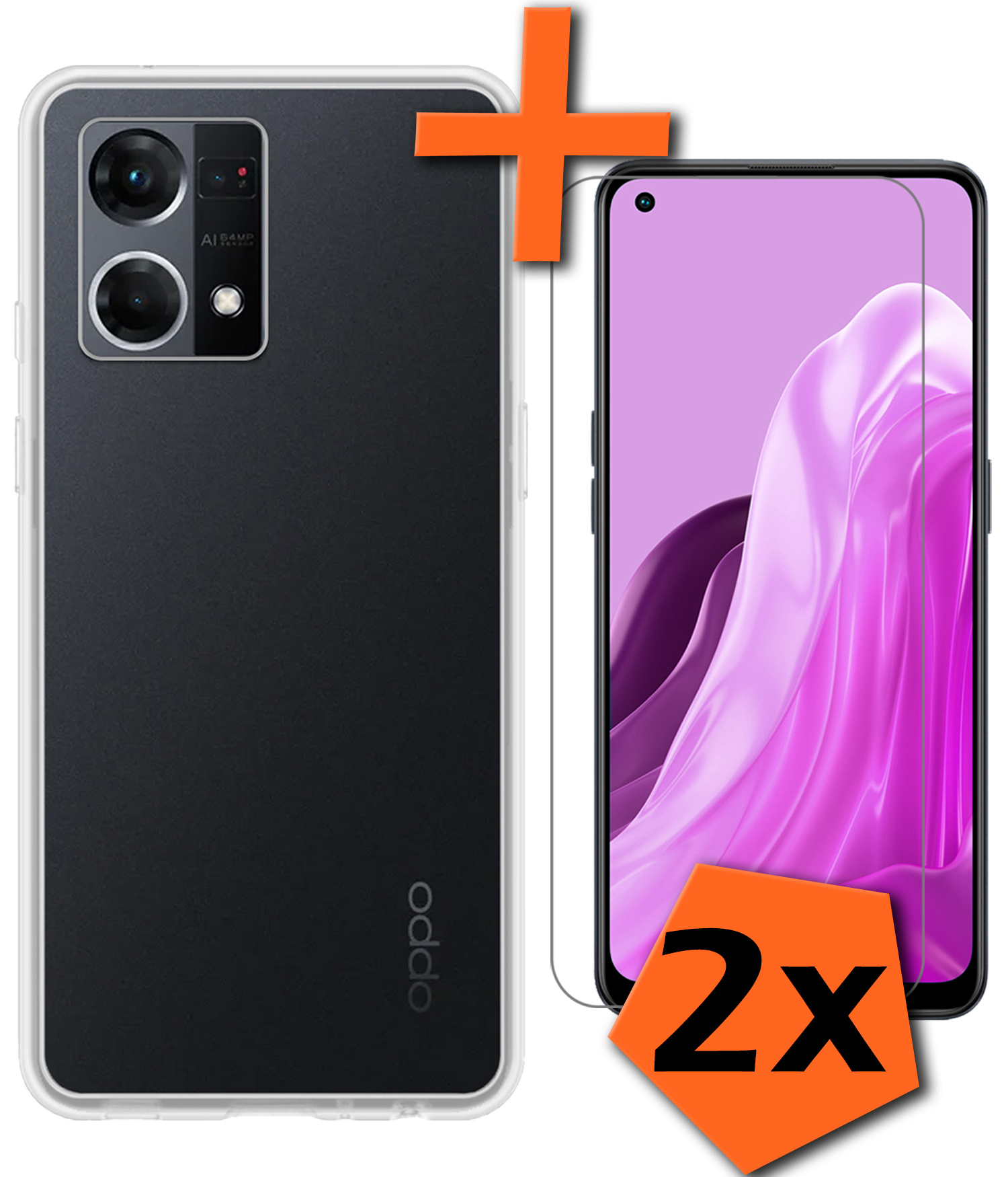 Nomfy Oppo Reno7 Hoesje Siliconen Case Back Cover Met 2x Screenprotector - Oppo Reno7 Hoes Cover Silicone - Transparant