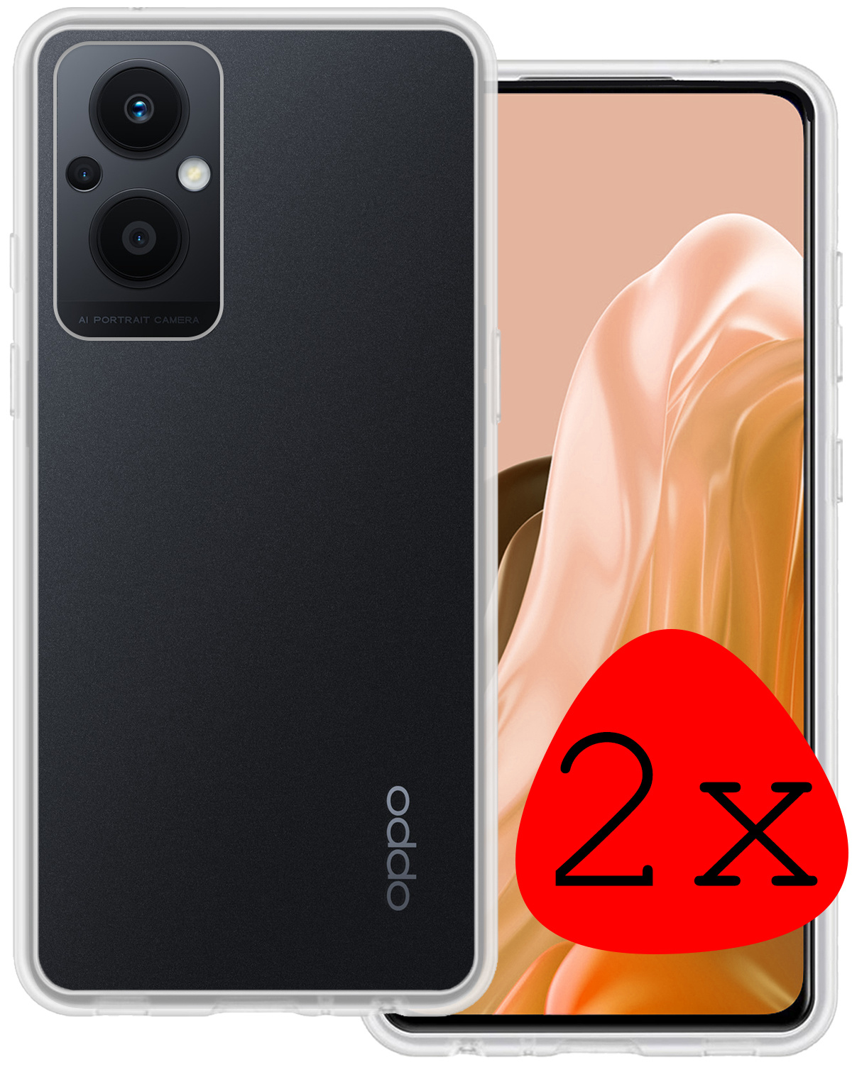 BASEY. Hoes Geschikt voor OPPO Reno 8 Lite Hoesje Siliconen Back Cover Case - Hoesje Geschikt voor OPPO Reno 8 Lite Hoes Cover Hoesje - Transparant - 2 Stuks