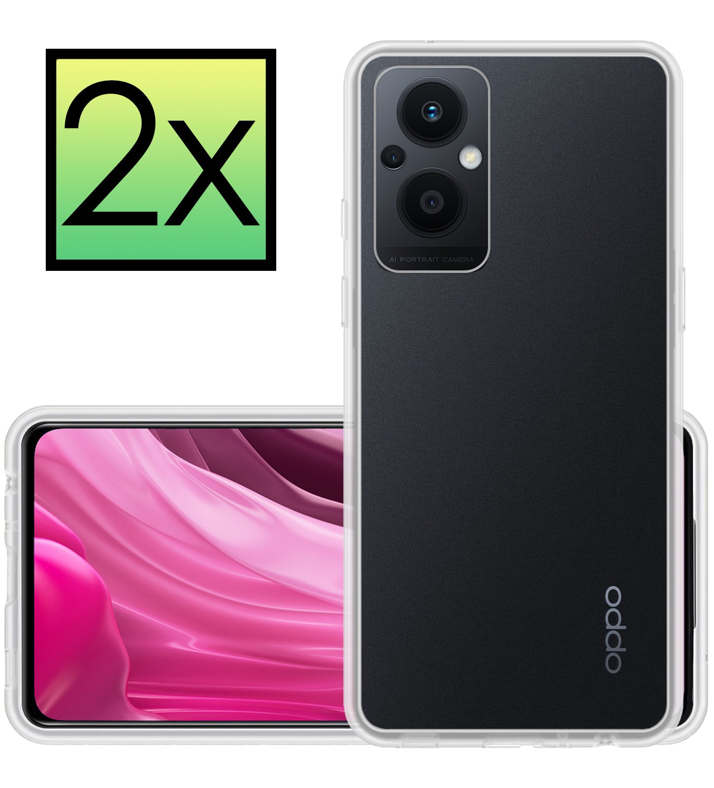 Oppo Reno8 Lite Hoesje Back Cover Siliconen Case Hoes - Transparant - 2x