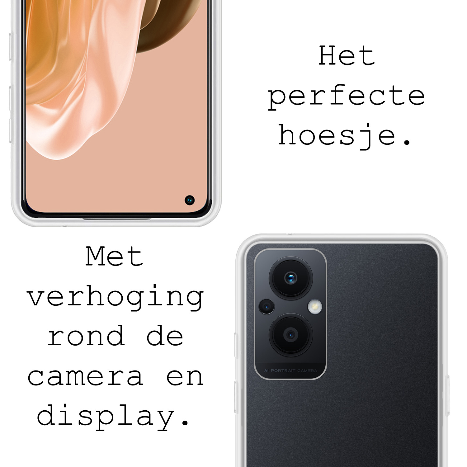 BASEY. Hoes Geschikt voor OPPO Reno 8 Lite Hoesje Siliconen Back Cover Case Met 2x Screenprotector - Hoesje Geschikt voor OPPO Reno 8 Lite Hoes Cover Hoesje - Transparant