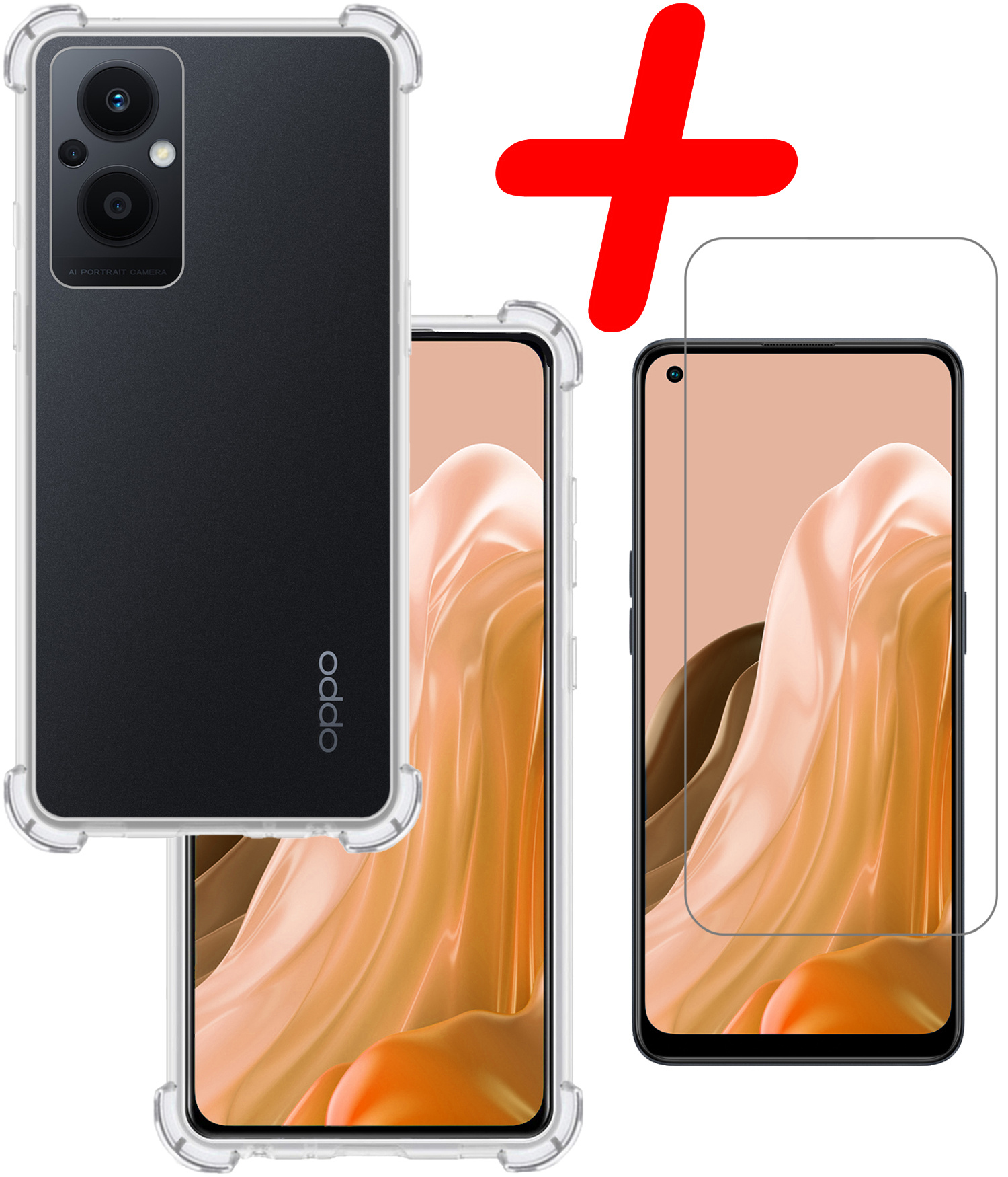 BASEY. Hoes Geschikt voor OPPO Reno 8 Lite Hoesje Shock Proof Case Hoes Siliconen Met Screenprotector - Hoesje Geschikt voor OPPO Reno 8 Lite Hoes Cover Shockproof - Transparant