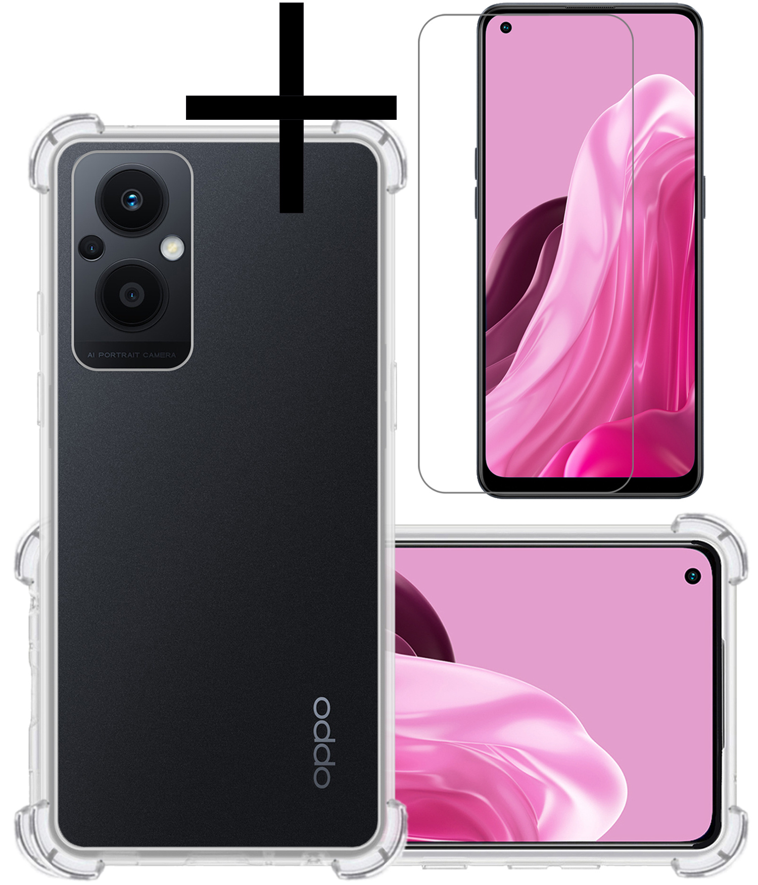 Oppo Reno8 Lite Hoesje Transparant Cover Shock Proof Case Hoes Met Screenprotector