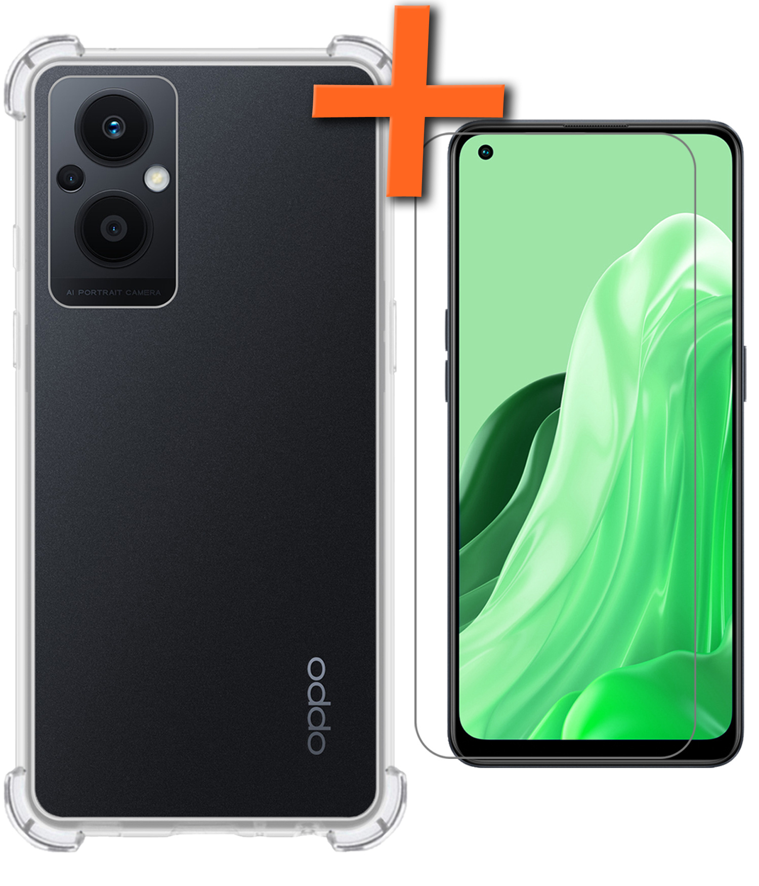 Nomfy Hoesje Geschikt voor OPPO Reno 8 Lite Hoesje Shock Proof Cover Case Shockproof Met Screenprotector - Hoes Geschikt voor OPPO Reno 8 Lite Hoes Siliconen Back Case - Transparant