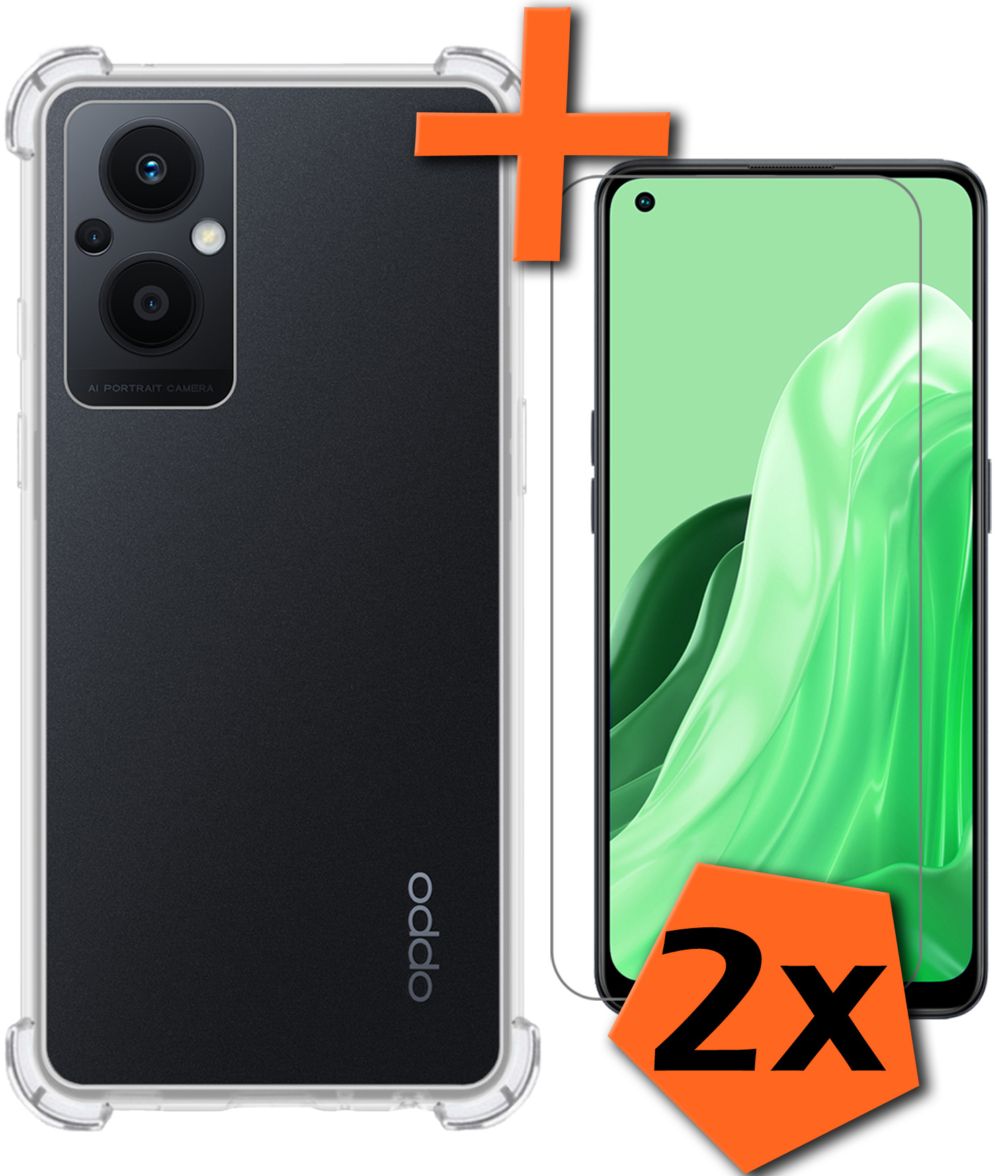 Nomfy Hoesje Geschikt voor OPPO Reno 8 Lite Hoesje Shock Proof Cover Case Shockproof Met 2x Screenprotector - Hoes Geschikt voor OPPO Reno 8 Lite Hoes Siliconen Back Case - Transparant