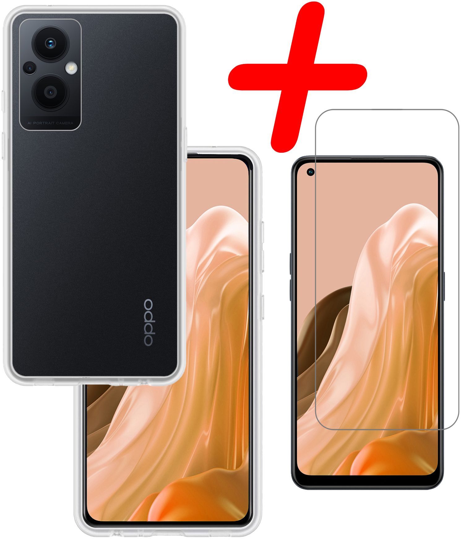 BASEY. Hoes Geschikt voor OPPO Reno 8 Lite Hoesje Siliconen Back Cover Case Met Screenprotector - Hoesje Geschikt voor OPPO Reno 8 Lite Hoes Cover Hoesje - Transparant