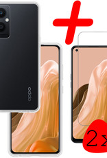 BASEY. Hoes Geschikt voor OPPO Reno 8 Lite Hoesje Siliconen Back Cover Case Met 2x Screenprotector - Hoesje Geschikt voor OPPO Reno 8 Lite Hoes Cover Hoesje - Transparant