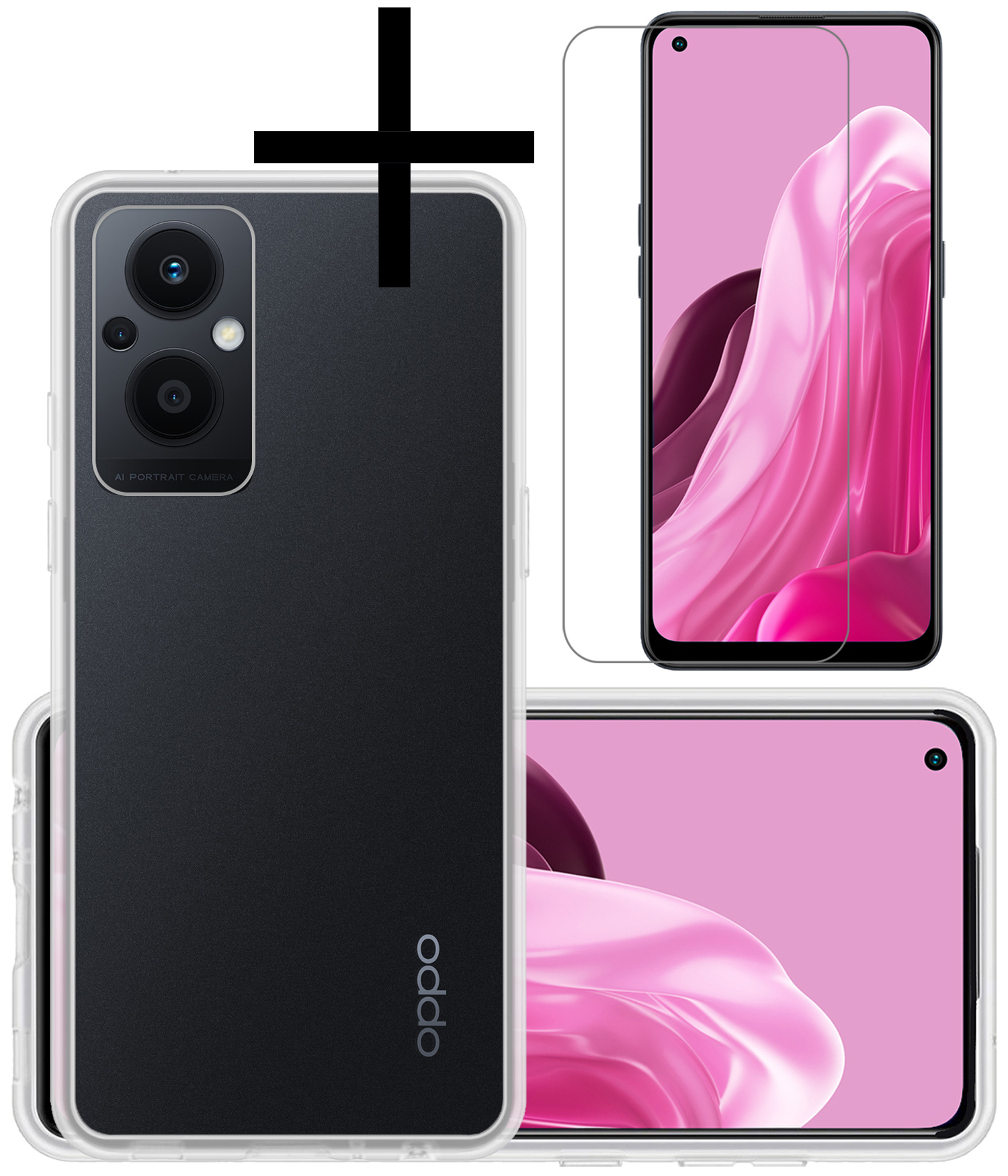 NoXx Hoes Geschikt voor OPPO Reno 8 Lite Hoesje Cover Siliconen Back Case Hoes Met Screenprotector - Transparant