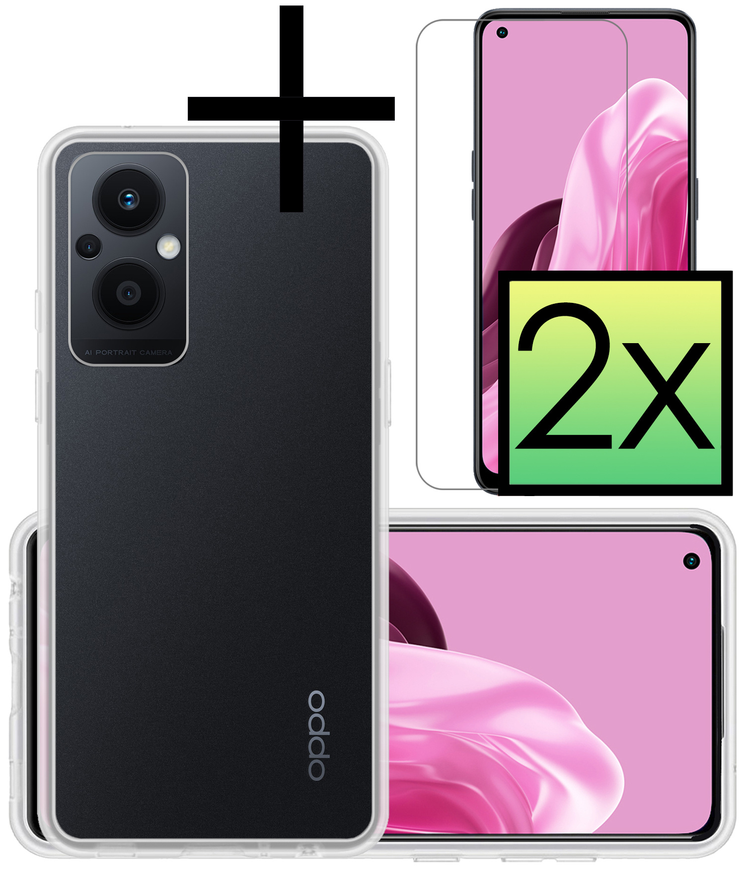 NoXx Hoes Geschikt voor OPPO Reno 8 Lite Hoesje Cover Siliconen Back Case Hoes Met 2x Screenprotector - Transparant