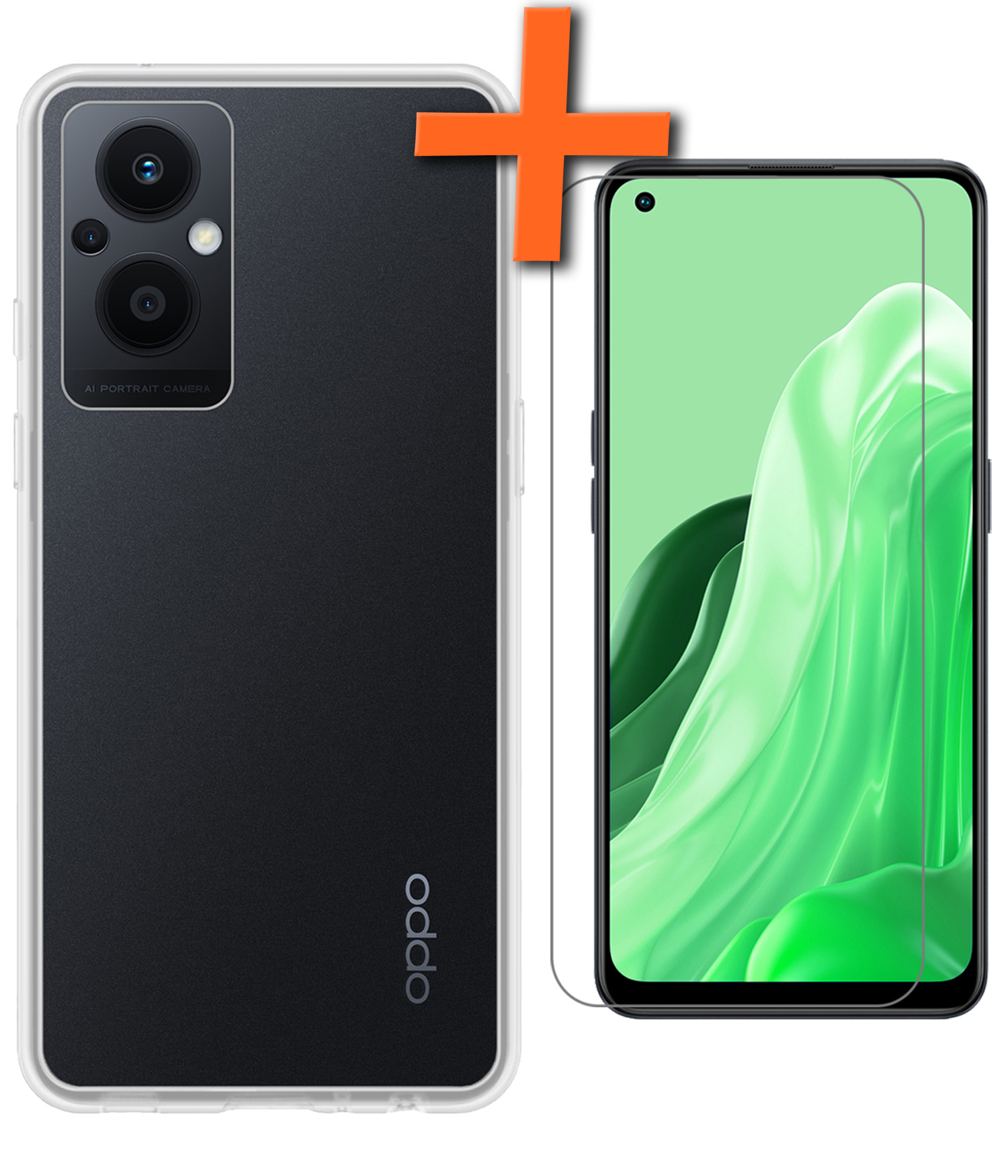 Nomfy Hoesje Geschikt voor OPPO Reno 8 Lite Hoesje Siliconen Cover Case Met Screenprotector - Hoes Geschikt voor OPPO Reno 8 Lite Hoes Back Case - Transparant
