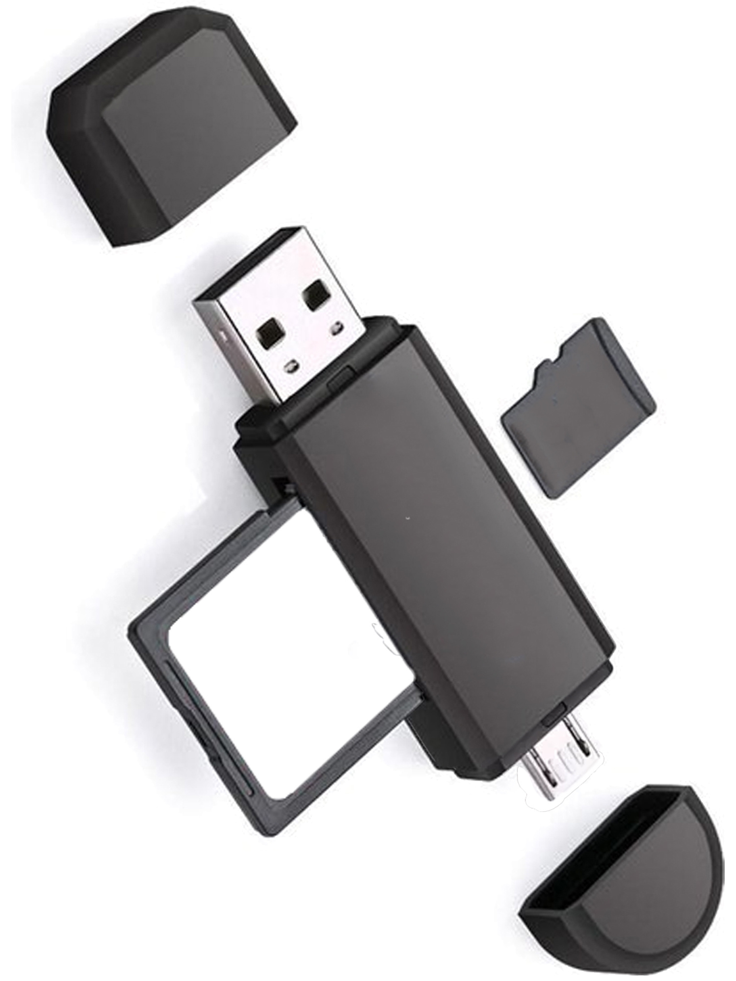 NoXx SD Kaartlezer USB Type OTG Micro SD Card Reader USB OTG 4-in-1 - Geschikt voor Telefoon, PC en Tablet