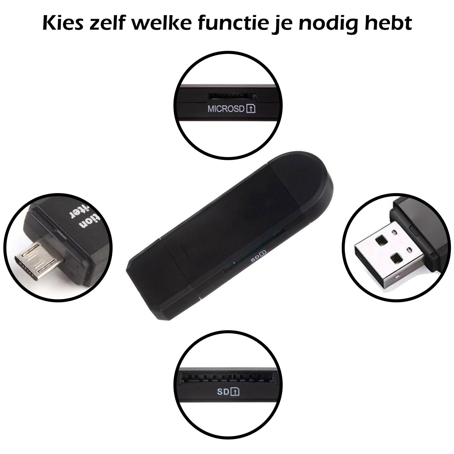 Nomfy Micro SD Kaartlezer USB SD Kaarlezer USB SD Card Reader USB OTG 4-in-1 - Geschikt voor Telefoon, PC en Tablet
