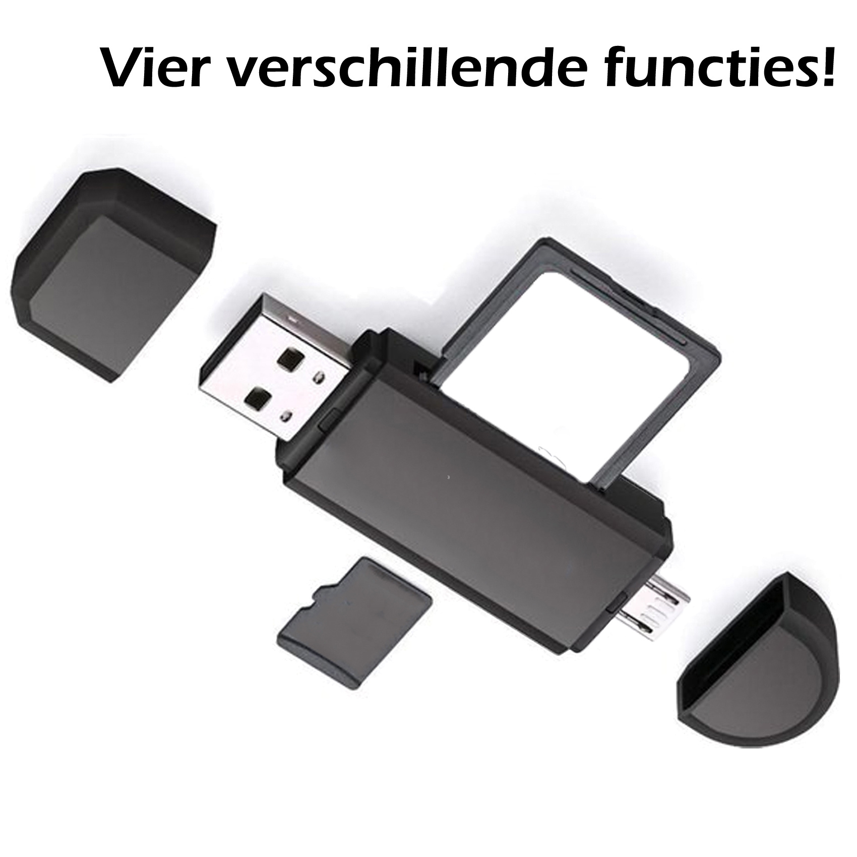 Nomfy Micro SD Kaartlezer USB SD Kaarlezer USB SD Card Reader USB OTG 4-in-1 - Geschikt voor Telefoon, PC en Tablet