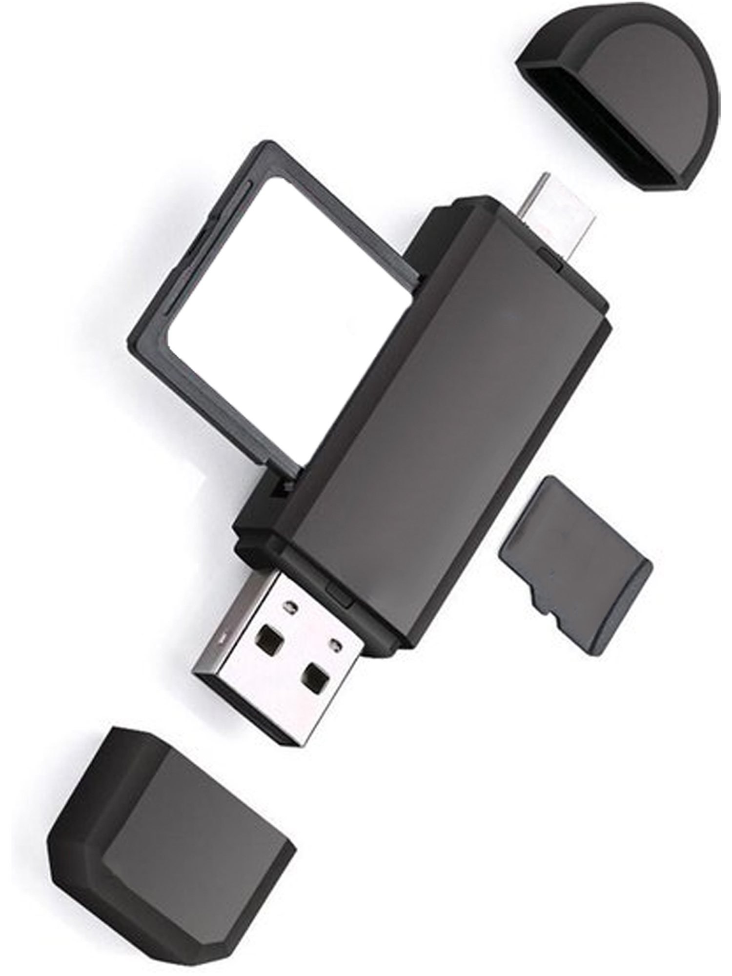 BASEY. SD Card Reader USB Micro SD Kaartlezer USB Type C / OTG 5-in-1 - Geschikt voor Telefoon, PC en Tablet