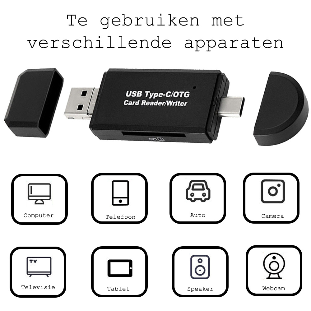 BASEY. SD Card Reader USB Micro SD Kaartlezer USB Type C / OTG 5-in-1 - Geschikt voor Telefoon, PC en Tablet