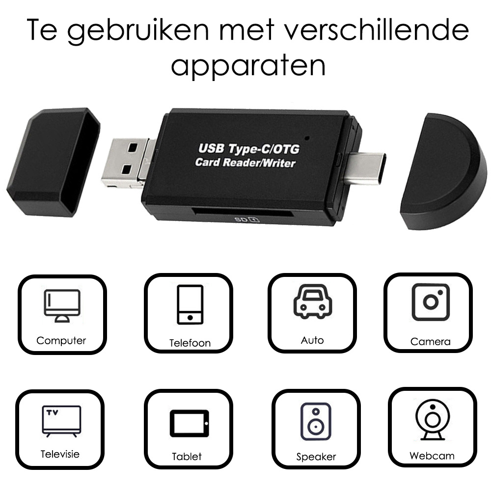 NoXx SD Kaartlezer USB Type C / OTG Micro SD Card 5-in-1 Reader USB - Geschikt voor Telefoon, PC en Tablet