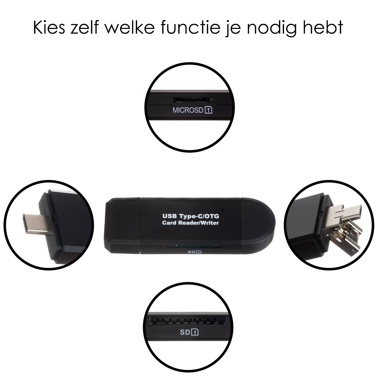 NoXx SD Kaartlezer USB Type C / OTG Micro SD Card 5-in-1 Reader USB - Geschikt voor Telefoon, PC en Tablet