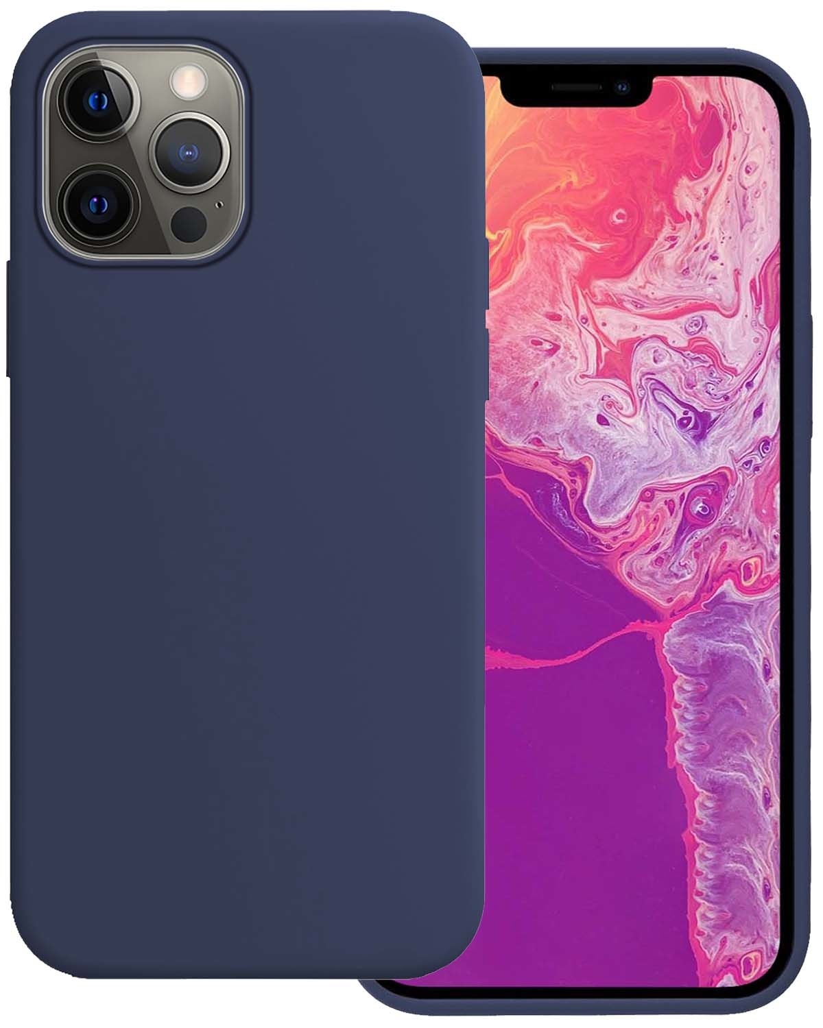 BASEY. Hoes Geschikt voor iPhone 14 Pro Hoesje Siliconen Back Cover Case - Hoesje Geschikt voor iPhone 14 Pro Hoes Cover Hoesje - Donkerblauw