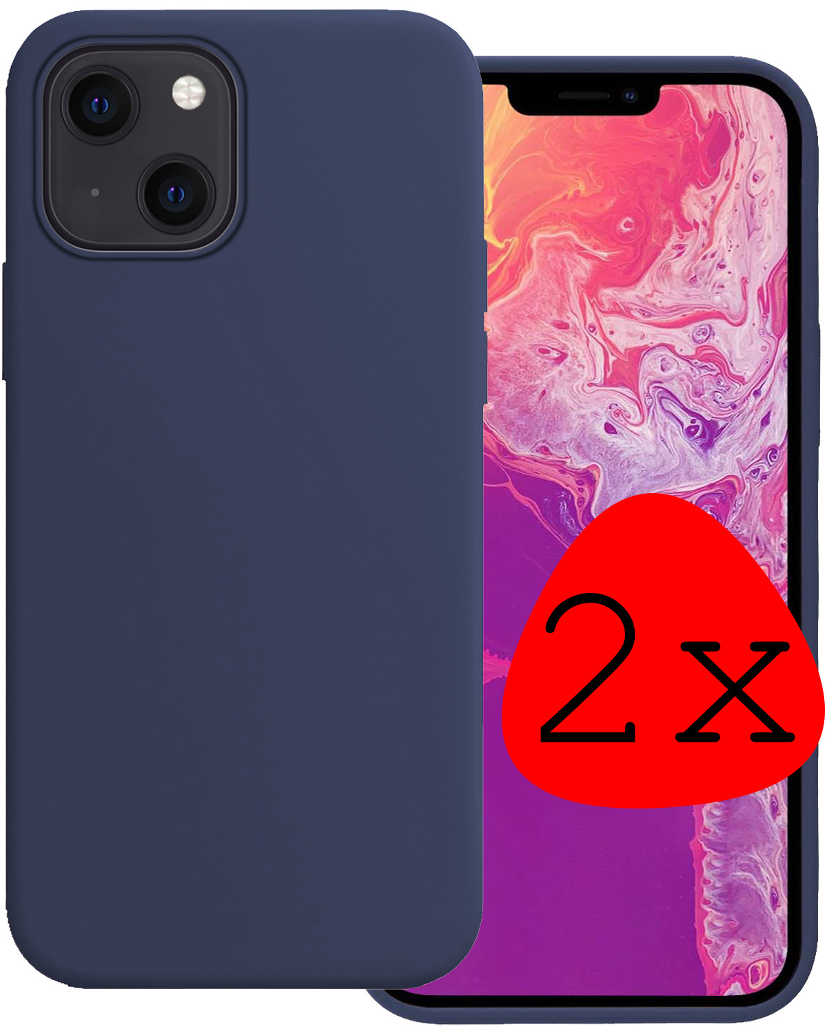 BASEY. Hoes Geschikt voor iPhone 14 Hoesje Siliconen Back Cover Case - Hoesje Geschikt voor iPhone 14 Hoes Cover Hoesje - Donkerblauw - 2 Stuks