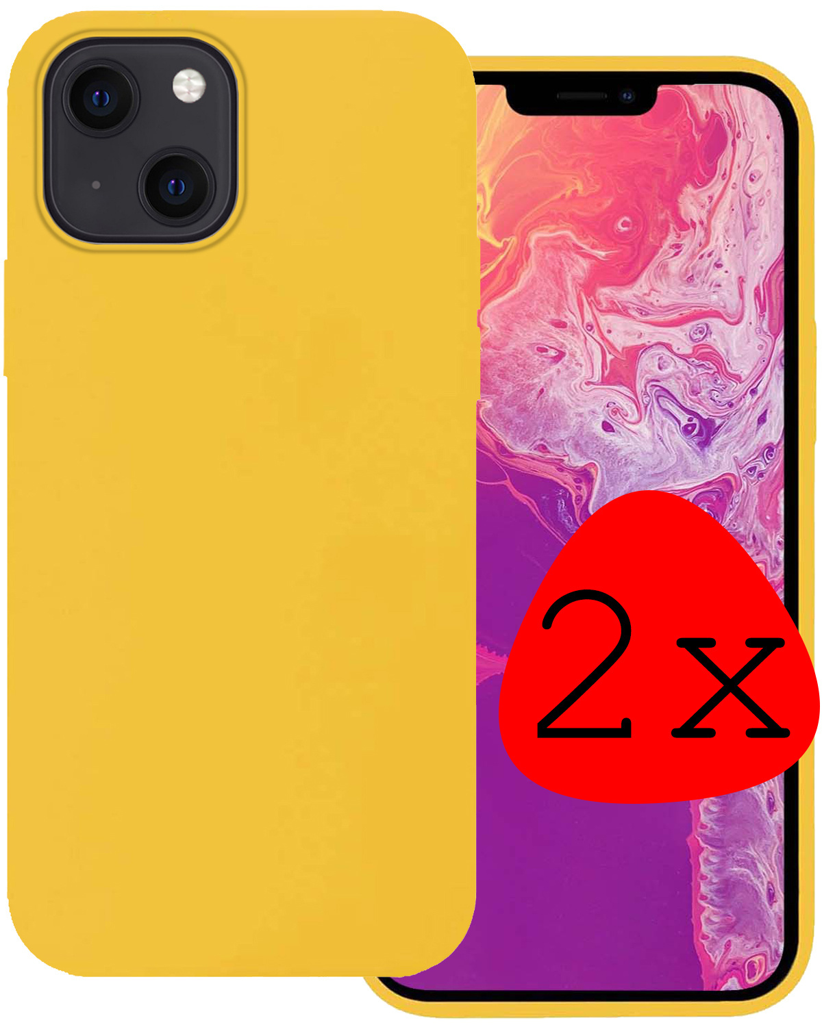 BASEY. Hoes Geschikt voor iPhone 14 Hoesje Siliconen Back Cover Case - Hoesje Geschikt voor iPhone 14 Hoes Cover Hoesje - Geel - 2 Stuks