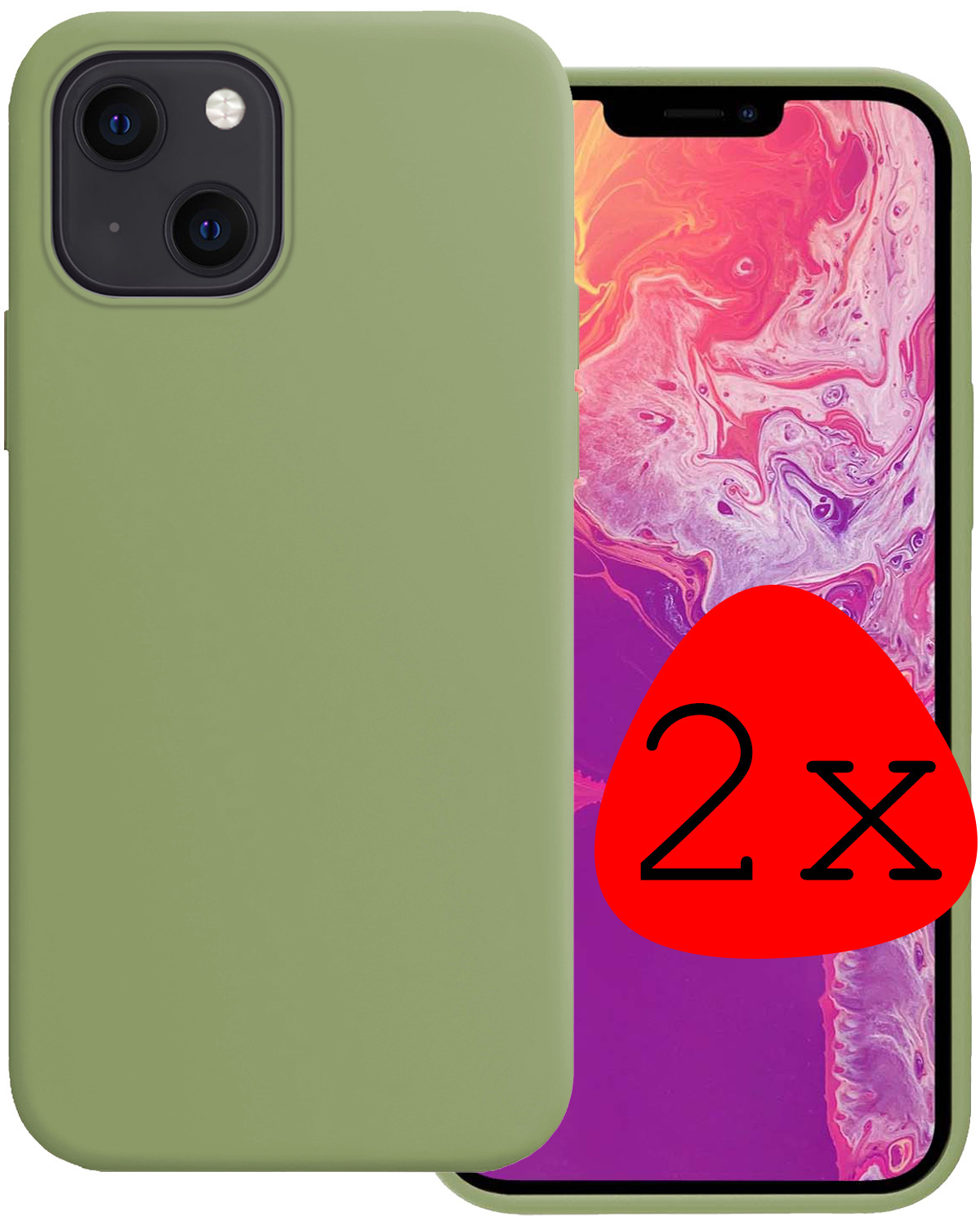 BASEY. Hoes Geschikt voor iPhone 14 Hoesje Siliconen Back Cover Case - Hoesje Geschikt voor iPhone 14 Hoes Cover Hoesje - Groen - 2 Stuks