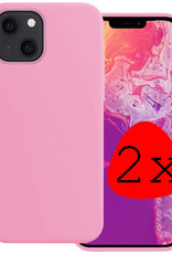 BASEY. Hoes Geschikt voor iPhone 14 Hoesje Siliconen Back Cover Case - Hoesje Geschikt voor iPhone 14 Hoes Cover Hoesje - Lichtroze - 2 Stuks