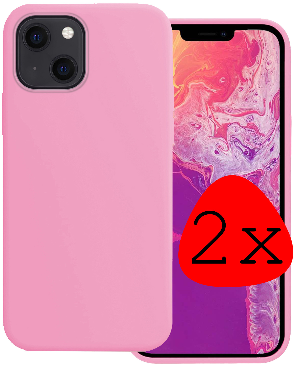 BASEY. Hoes Geschikt voor iPhone 14 Hoesje Siliconen Back Cover Case - Hoesje Geschikt voor iPhone 14 Hoes Cover Hoesje - Lichtroze - 2 Stuks