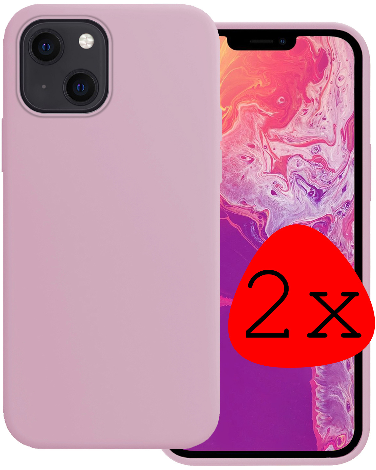 BASEY. Hoes Geschikt voor iPhone 14 Hoesje Siliconen Back Cover Case - Hoesje Geschikt voor iPhone 14 Hoes Cover Hoesje - Lila - 2 Stuks