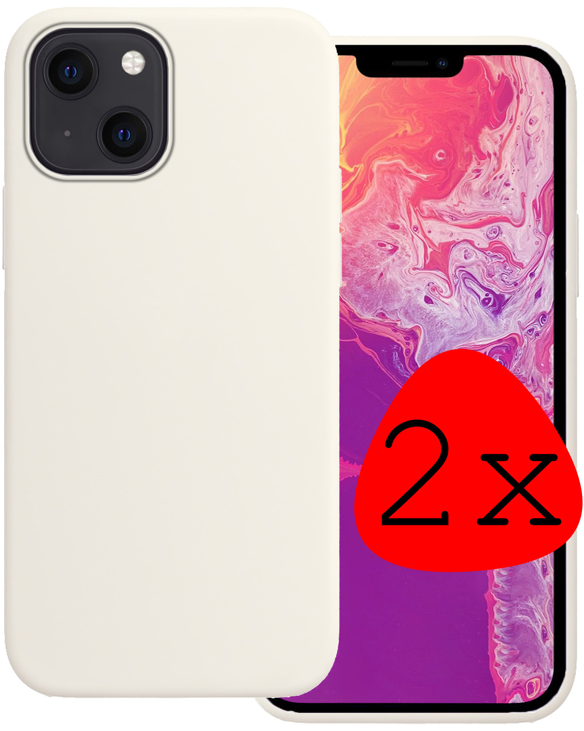 BASEY. Hoes Geschikt voor iPhone 14 Hoesje Siliconen Back Cover Case - Hoesje Geschikt voor iPhone 14 Hoes Cover Hoesje - Wit - 2 Stuks