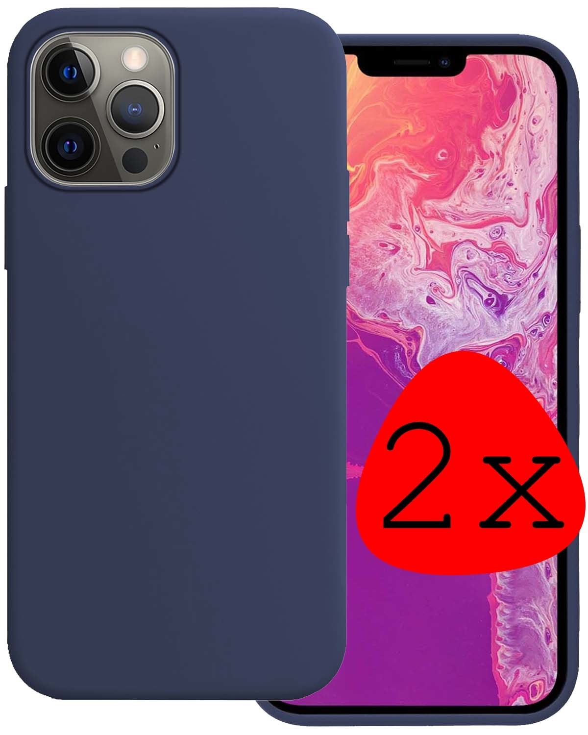 BASEY. Hoes Geschikt voor iPhone 14 Pro Hoesje Siliconen Back Cover Case - Hoesje Geschikt voor iPhone 14 Pro Hoes Cover Hoesje - Donkerblauw - 2 Stuks