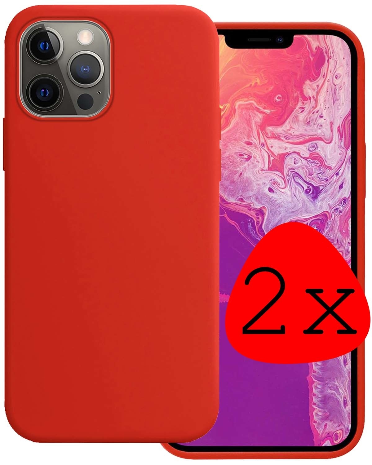BASEY. Hoes Geschikt voor iPhone 14 Pro Hoesje Siliconen Back Cover Case - Hoesje Geschikt voor iPhone 14 Pro Hoes Cover Hoesje - Rood - 2 Stuks