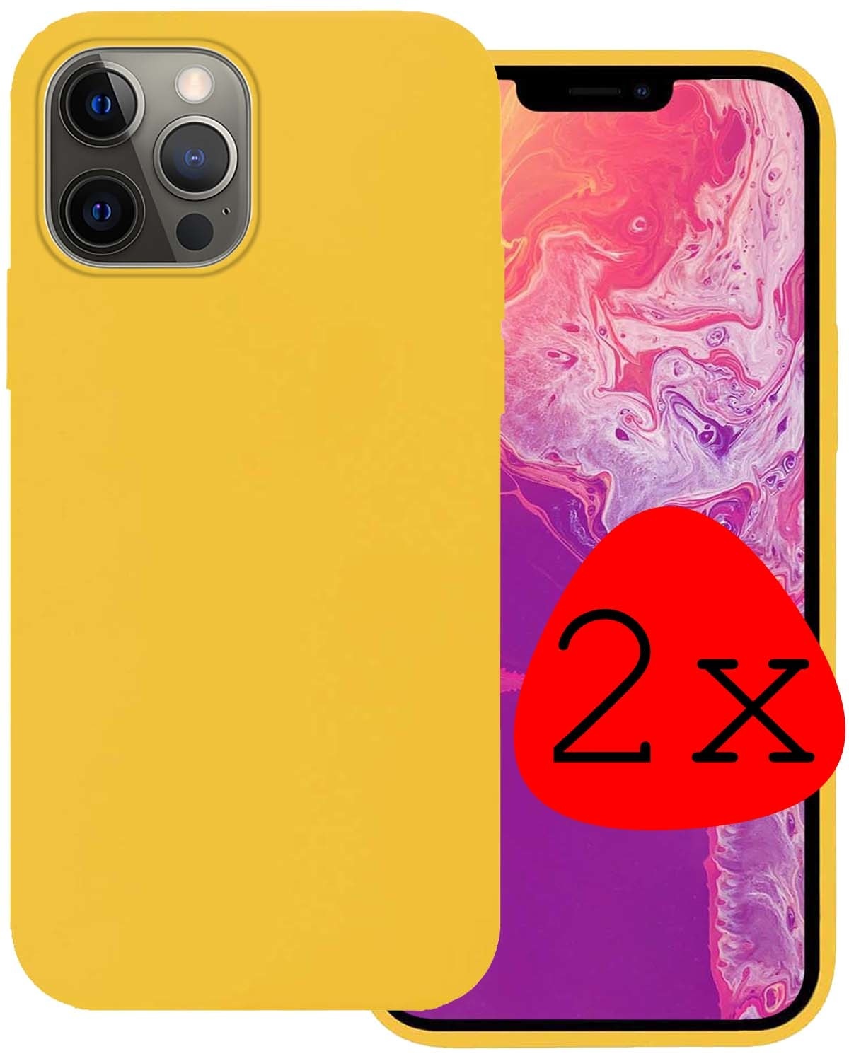 BASEY. Hoes Geschikt voor iPhone 14 Pro Max Hoesje Siliconen Back Cover Case - Hoesje Geschikt voor iPhone 14 Pro Max Hoes Cover Hoesje - Geel - 2 Stuks
