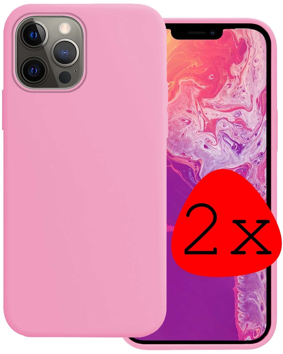 BASEY. Hoes Geschikt voor iPhone 14 Pro Max Hoesje Siliconen Back Cover Case - Hoesje Geschikt voor iPhone 14 Pro Max Hoes Cover Hoesje - Lichtroze - 2 Stuks