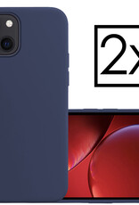 Hoes Geschikt voor iPhone 14 Hoesje Cover Siliconen Back Case Hoes - Donkerblauw - 2x