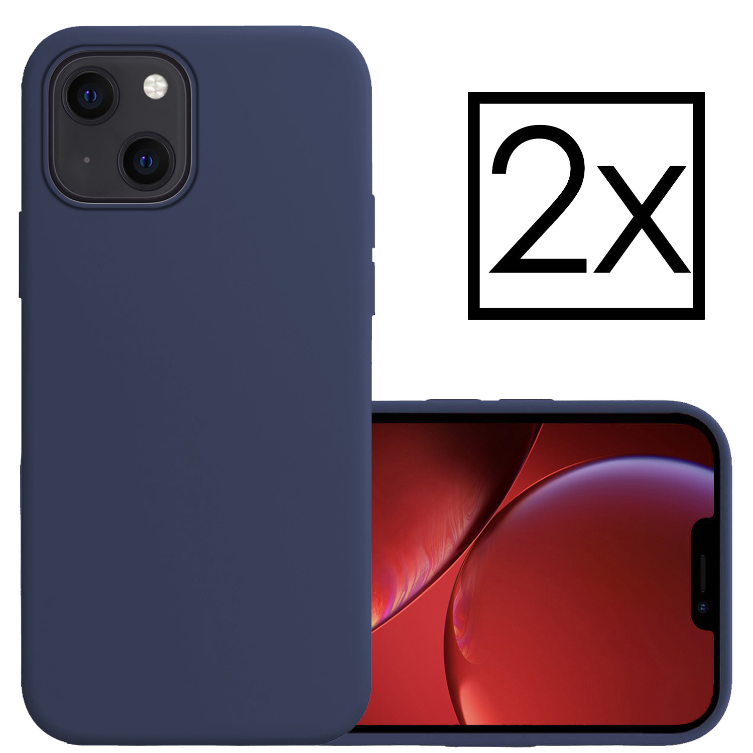 NoXx Hoes Geschikt voor iPhone 14 Hoesje Cover Siliconen Back Case Hoes - Donkerblauw - 2x