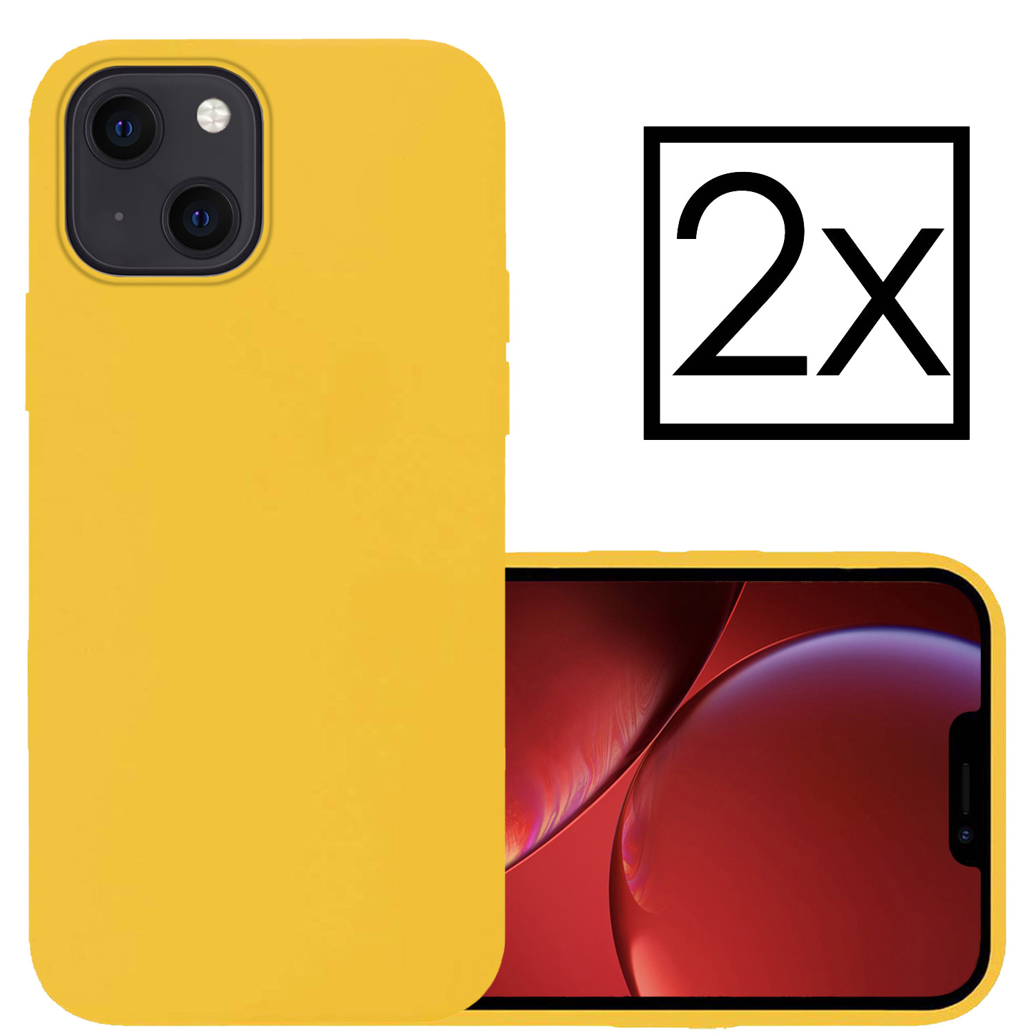Hoes Geschikt voor iPhone 14 Hoesje Cover Siliconen Back Case Hoes - Geel - 2x