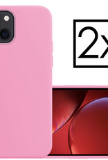 NoXx Hoes Geschikt voor iPhone 14 Hoesje Cover Siliconen Back Case Hoes - Lichtroze - 2x