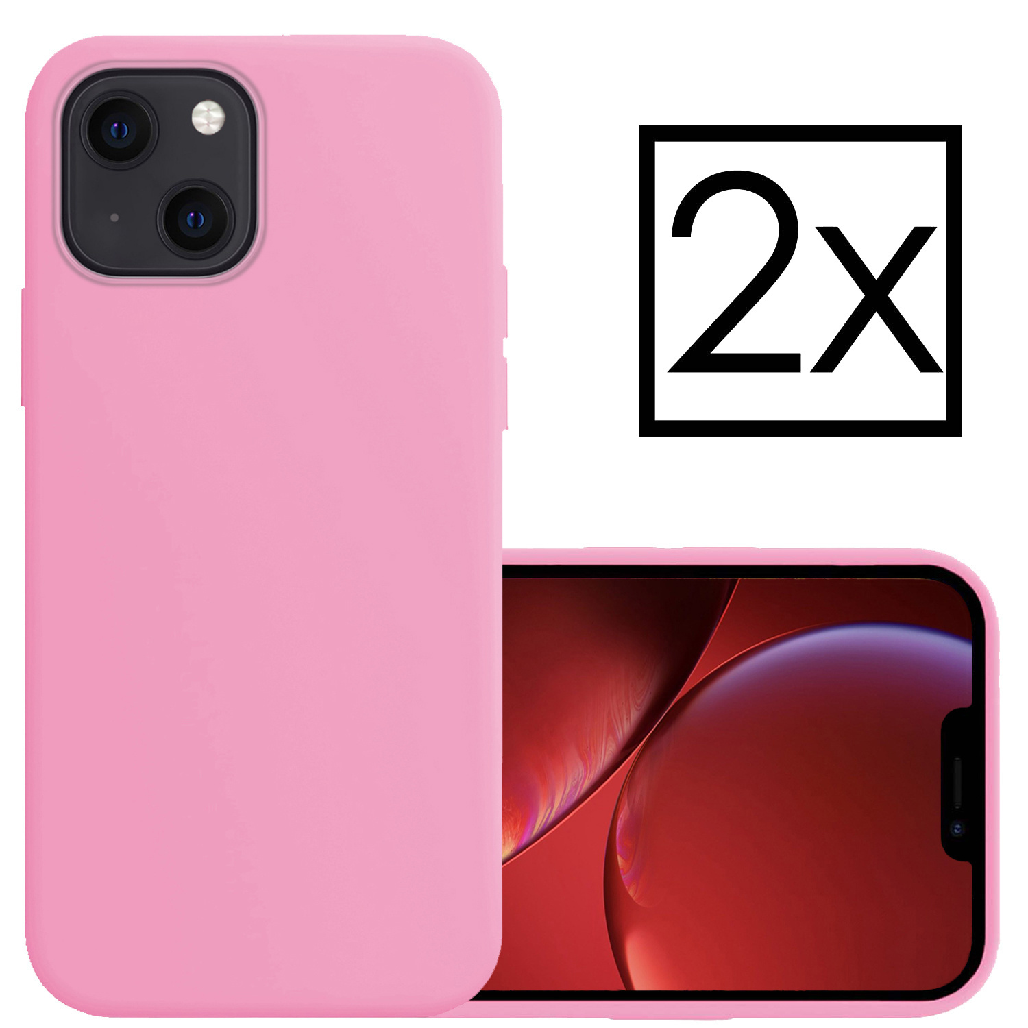 Hoes Geschikt voor iPhone 14 Hoesje Cover Siliconen Back Case Hoes - Lichtroze - 2x