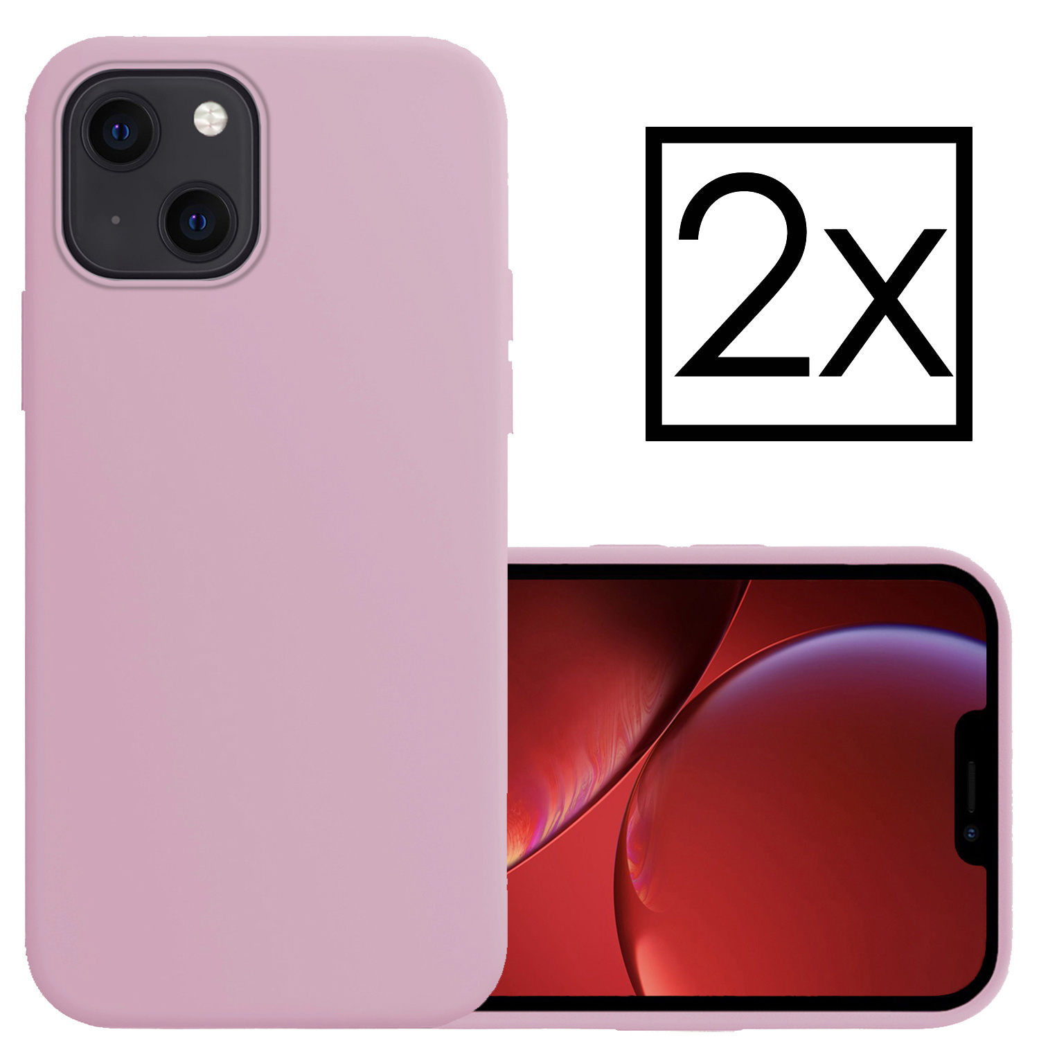 NoXx Hoes Geschikt voor iPhone 14 Hoesje Cover Siliconen Back Case Hoes - Lila - 2x