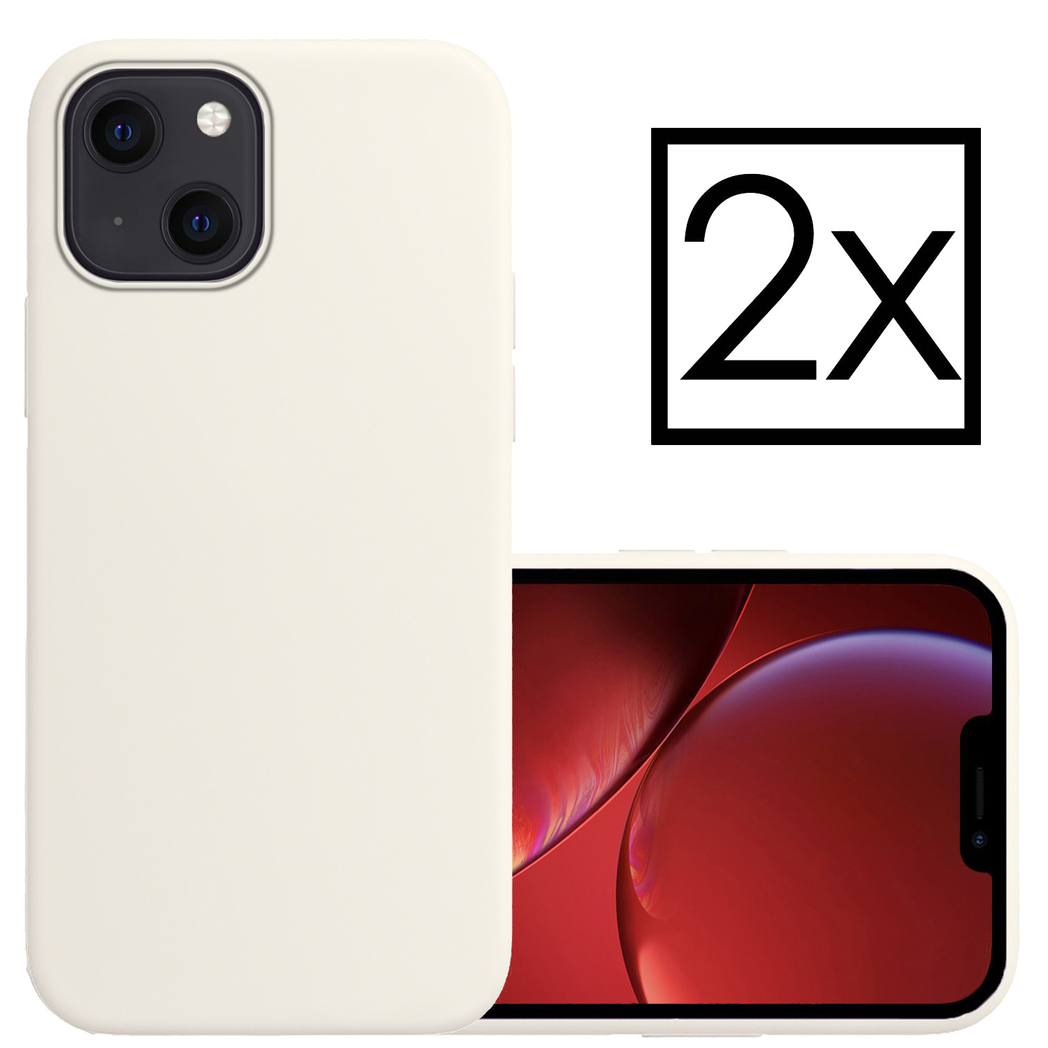 NoXx Hoes Geschikt voor iPhone 14 Hoesje Cover Siliconen Back Case Hoes - Wit - 2x