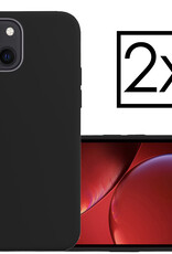 Hoes Geschikt voor iPhone 14 Hoesje Cover Siliconen Back Case Hoes - Zwart - 2x