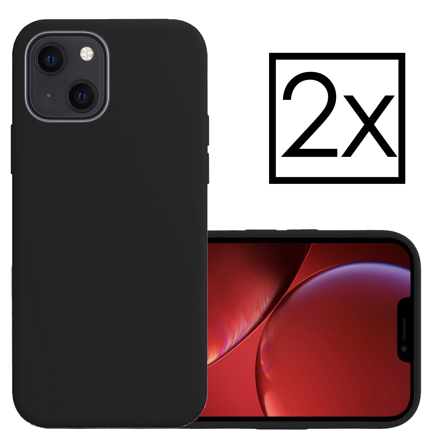 NoXx Hoes Geschikt voor iPhone 14 Hoesje Cover Siliconen Back Case Hoes - Zwart - 2x